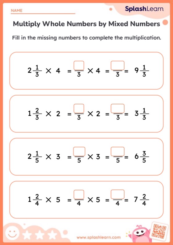 Missing Numbers in Multiplying Mixed Number by Whole Multiplication