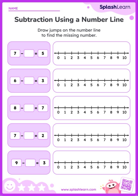 Missing Numbers in Subtraction within 10 - Worksheet
