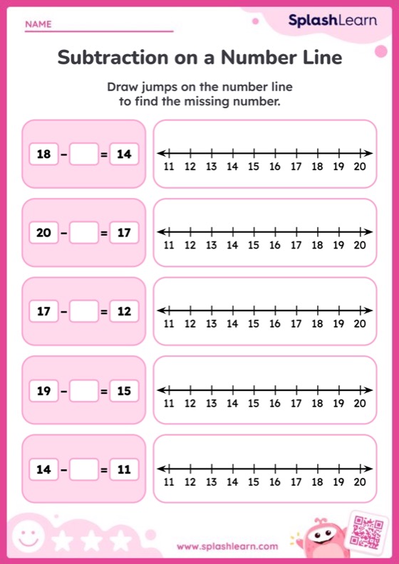 Missing Numbers in Subtraction within 20 - Worksheet