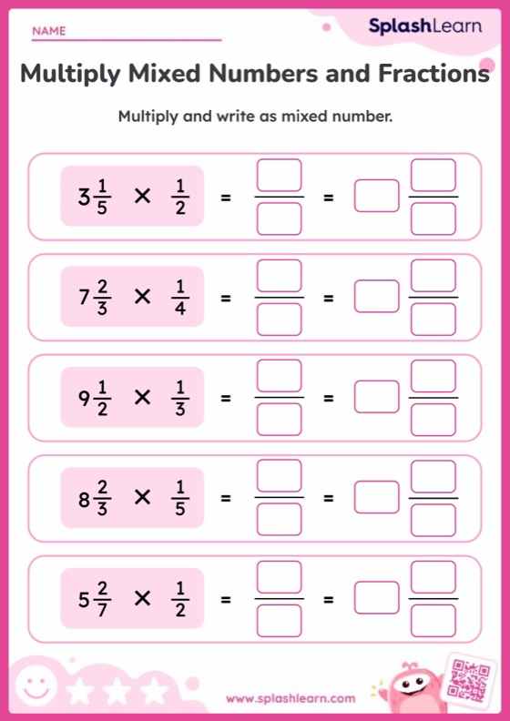 Multiply Mixed Numbers and Unit Fractions - Worksheet