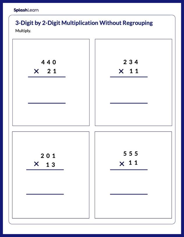 Multiply Multi-Digit Numbers Without Regrouping Worksheet