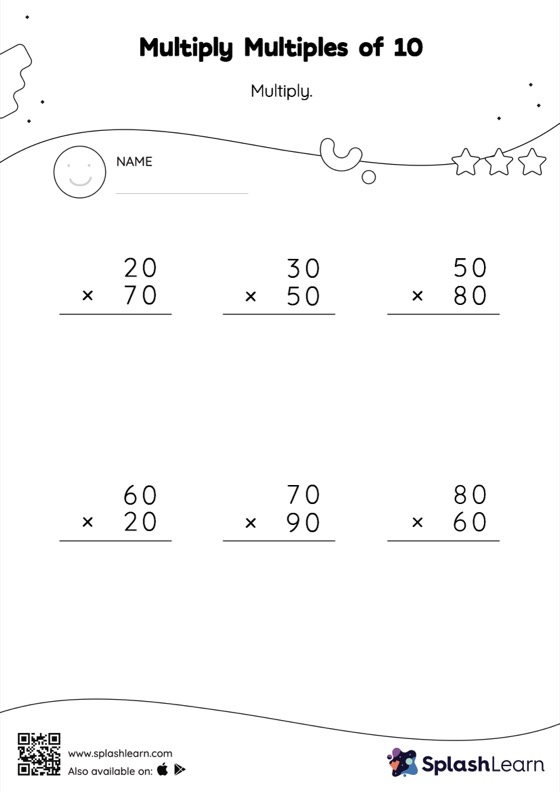 Multiply Multiples of 10: Vertical Multiplication Worksheet