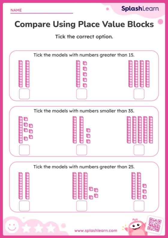 Select the Correct Model to Compare Place Value Blocks - Worksheet