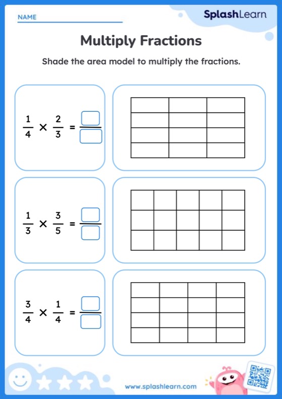 Shade the Models and Multiply Fractions - Worksheet