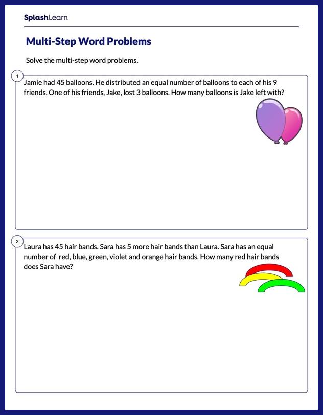 Solve Word Problems Involving Multiple Steps Worksheet