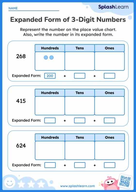 Write 3-Digit Number in Expanded Form Using the Place Value Chart