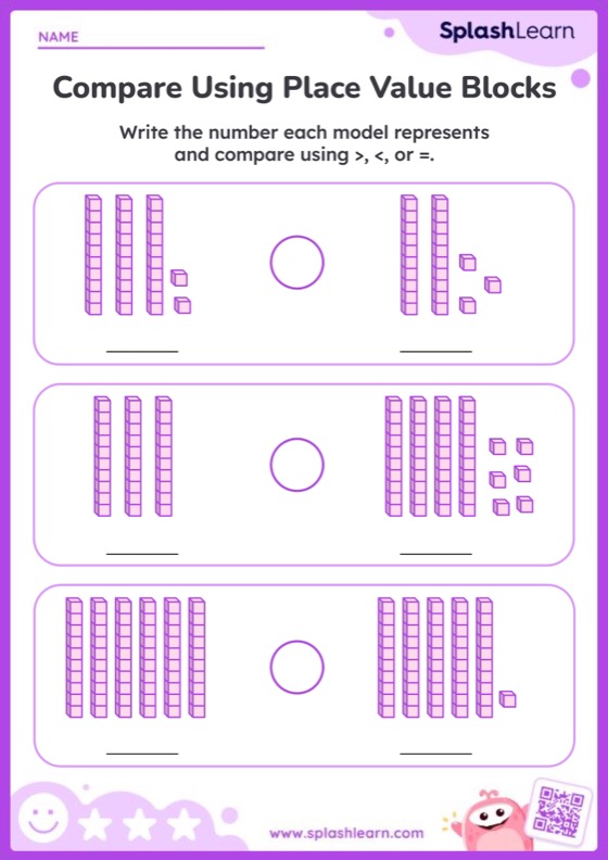 Write and Compare Numbers Using Place Value Blocks - Worksheet