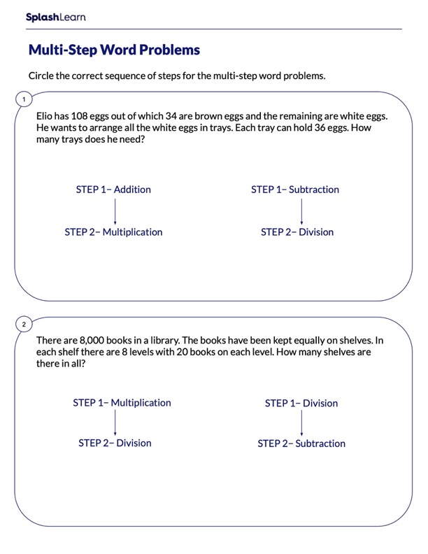 Identify the Correct Steps to Solve Word Problems Math Worksheets SplashLearn