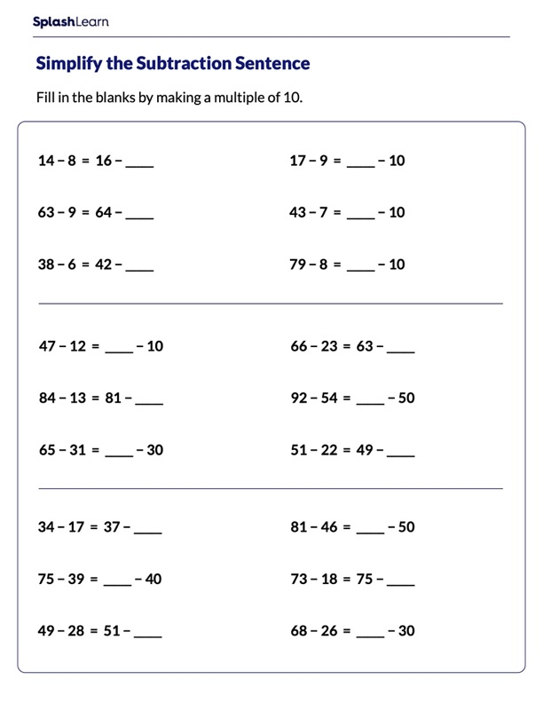 Subtraction Worksheets for 4th Graders Online - SplashLearn