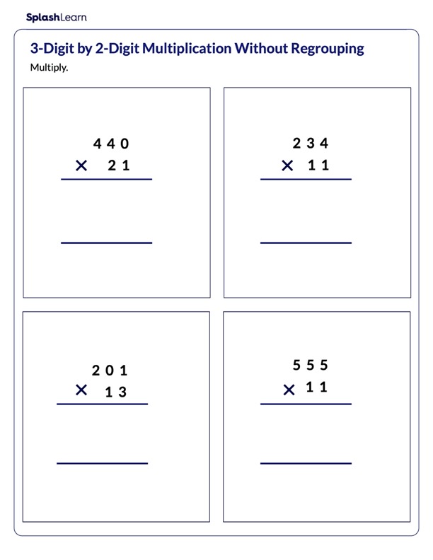 Multiply Multi-Digit Numbers Without Regrouping - Math Worksheets - Splashlearn