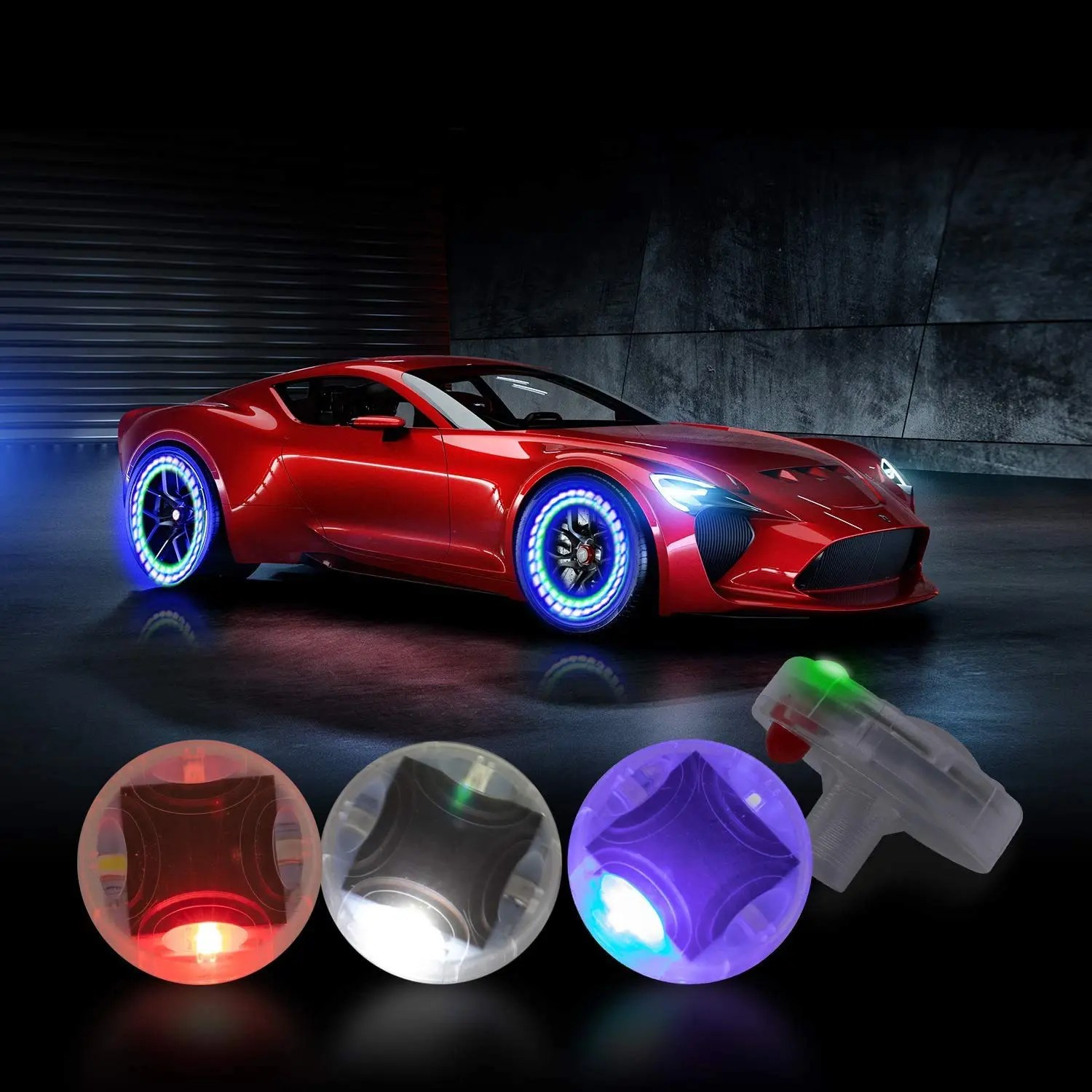 Colorful LED Solar Car Tire Hub Cap Lights with Motion Sensors