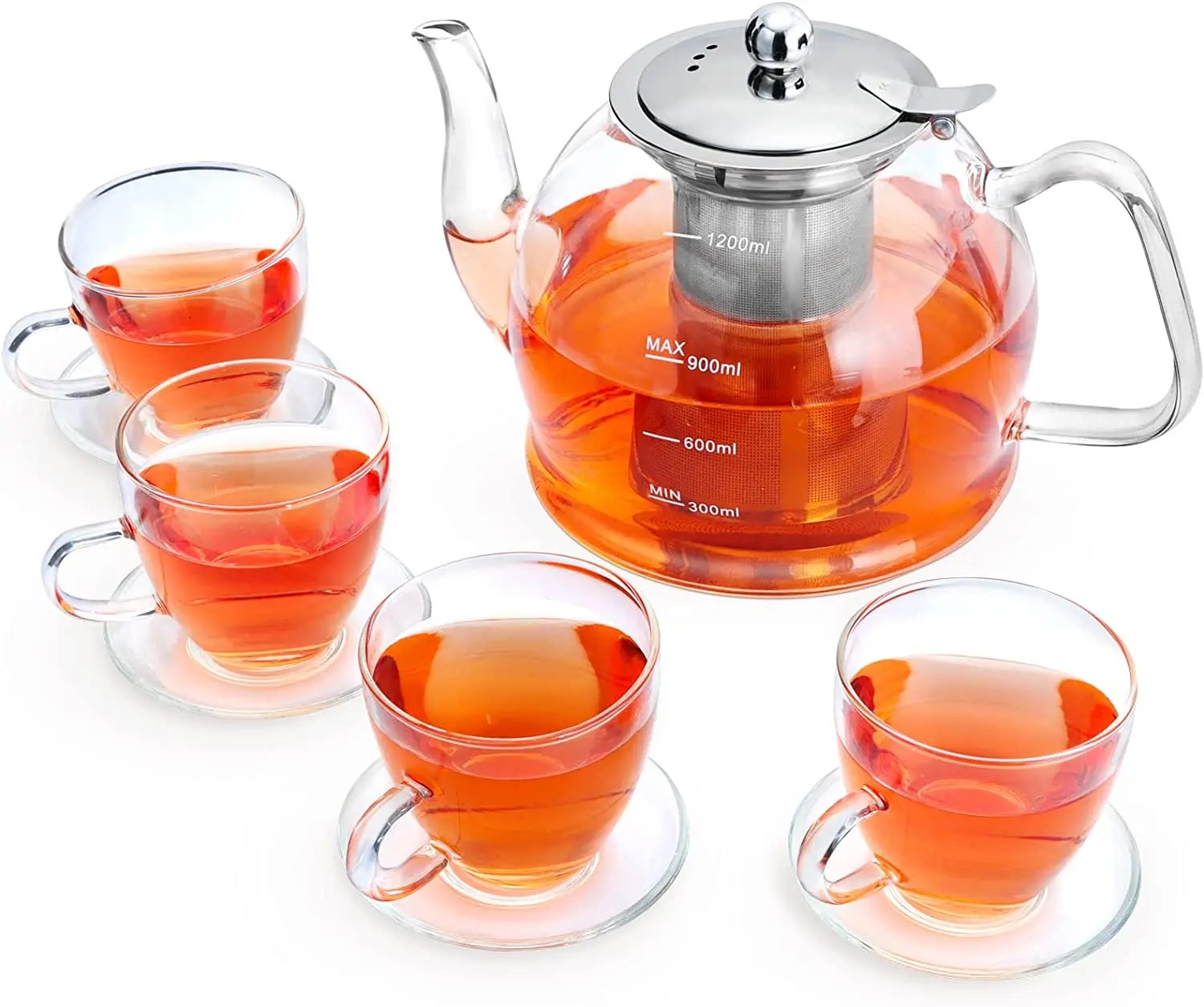 MINO ANT Tea Set 1200ml Glass Teapot with Removable Stainless Steel