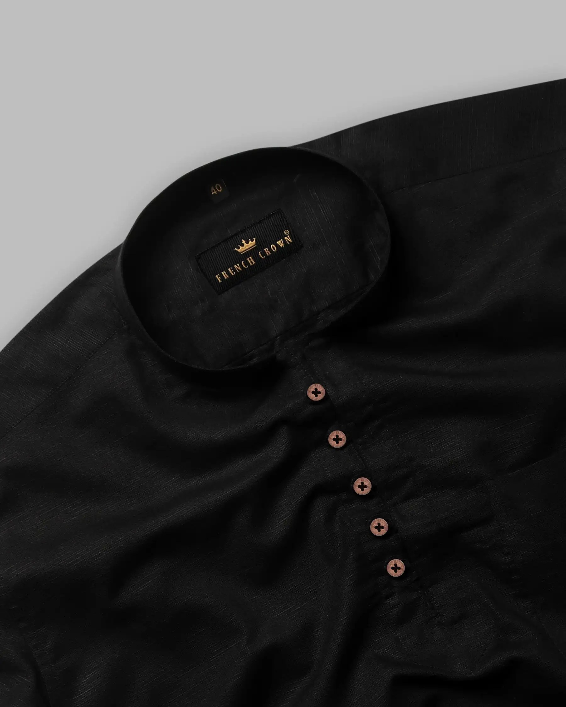 Jade Black Indian Kurta Style Luxurious Linen Shirt Monliiy