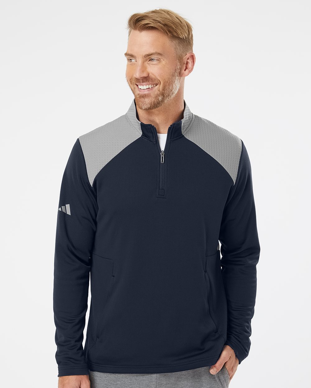 Adidas A532 Textured Mixed Media QuarterZip Pullover