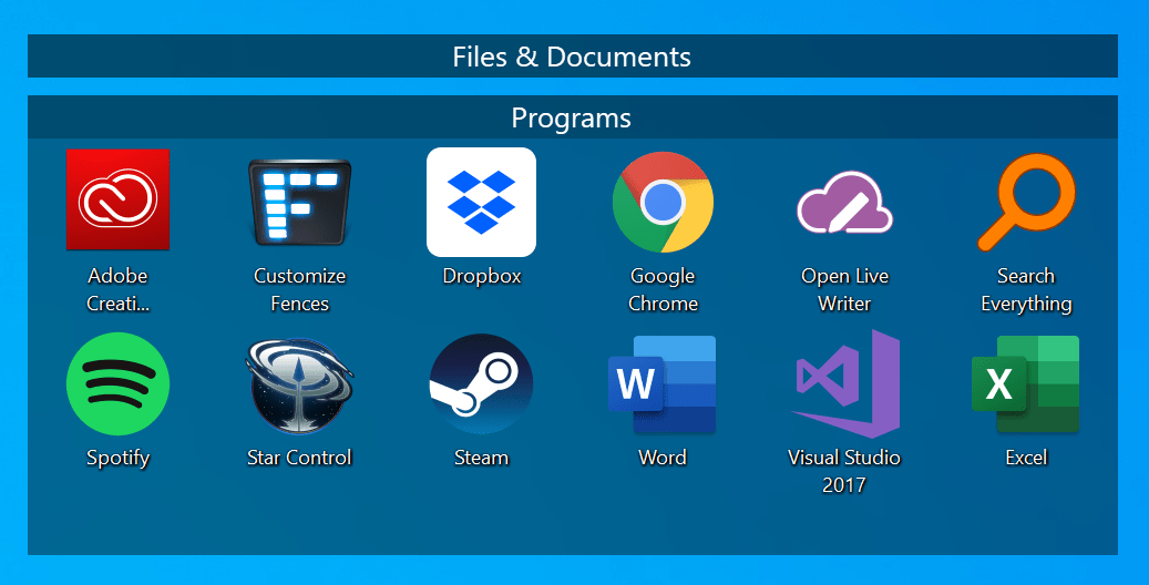 Stardock Fences Organize your desktop shortcuts and icons
