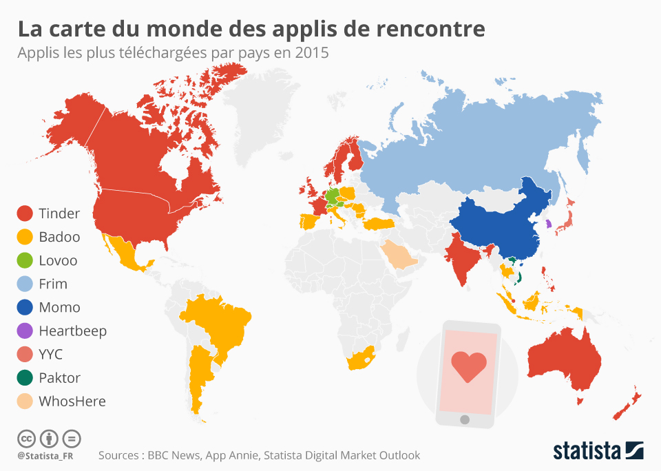 Graphique La carte du monde des applis de rencontre Statista