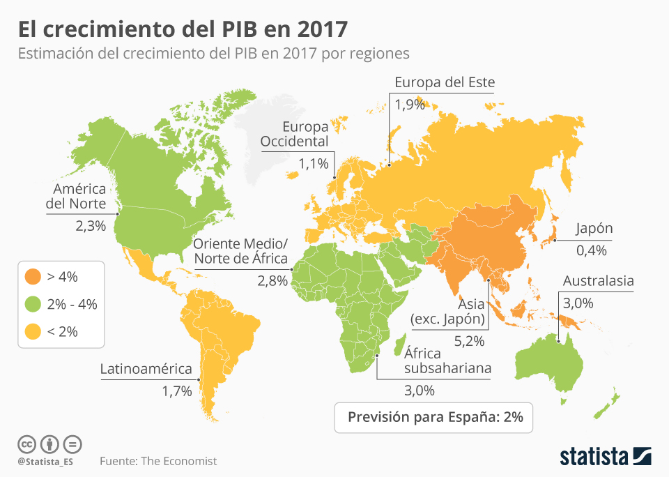 Gráfico El mapa del crecimiento del PIB en 2017 Statista