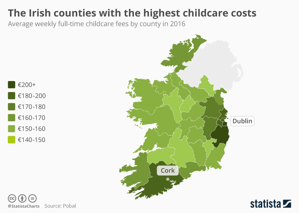 Chart The Irish counties with the highest childcare costs Statista
