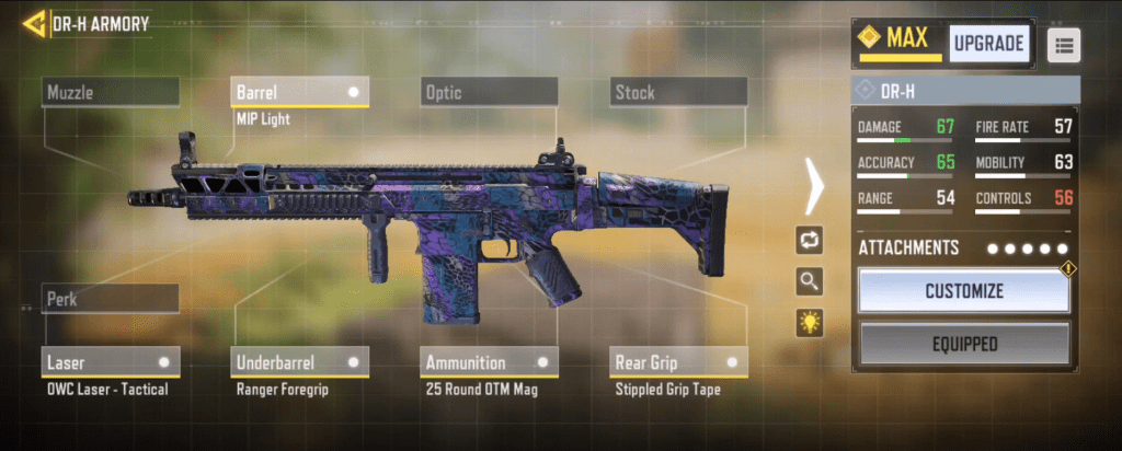 DRH Gunsmith Loadout and Attachments in Call of Duty Mobile