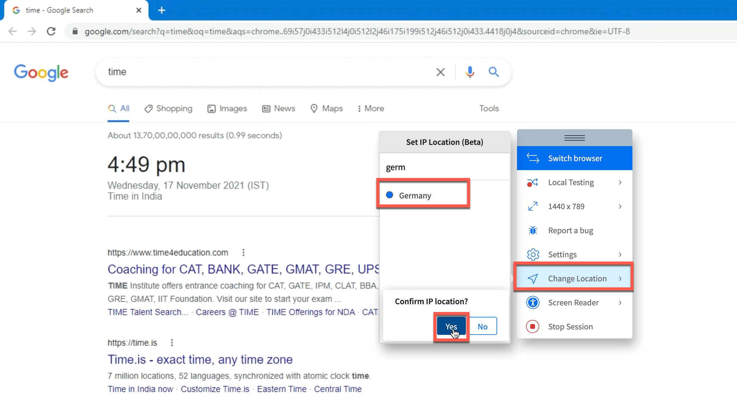 How to change Time Zone in Chrome for Testing