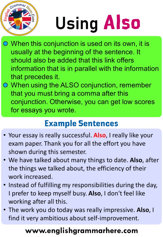 Using Also, Using Not only But also, Definition and Example Sentences