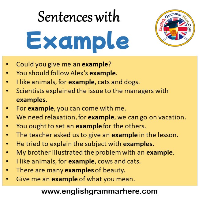 Sentences with Example, Example in a Sentence in English English