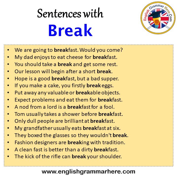 Sentences with Break, Break in a Sentence in English, Sentences For