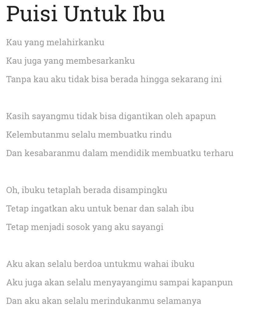 Ibuku Puisi Ibu Singkat 2 Bait