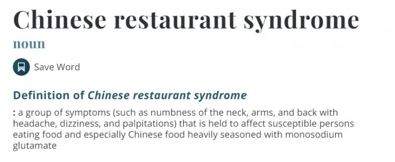 The Dictionary Definition of 'Chinese Restaurant Syndrome' is Total BS
