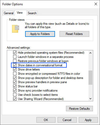 Windows 10 Testing New Conversational Date Format in File