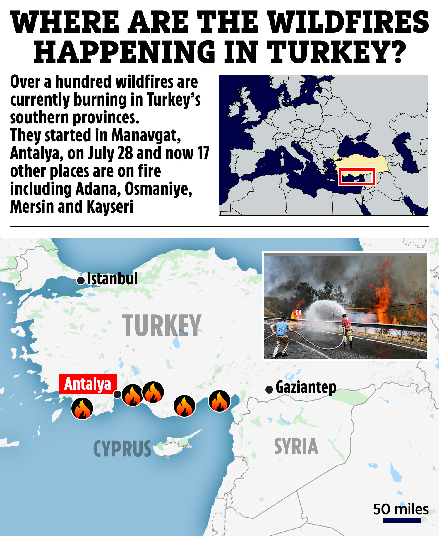 Turkey fires map Where are the wildfires?