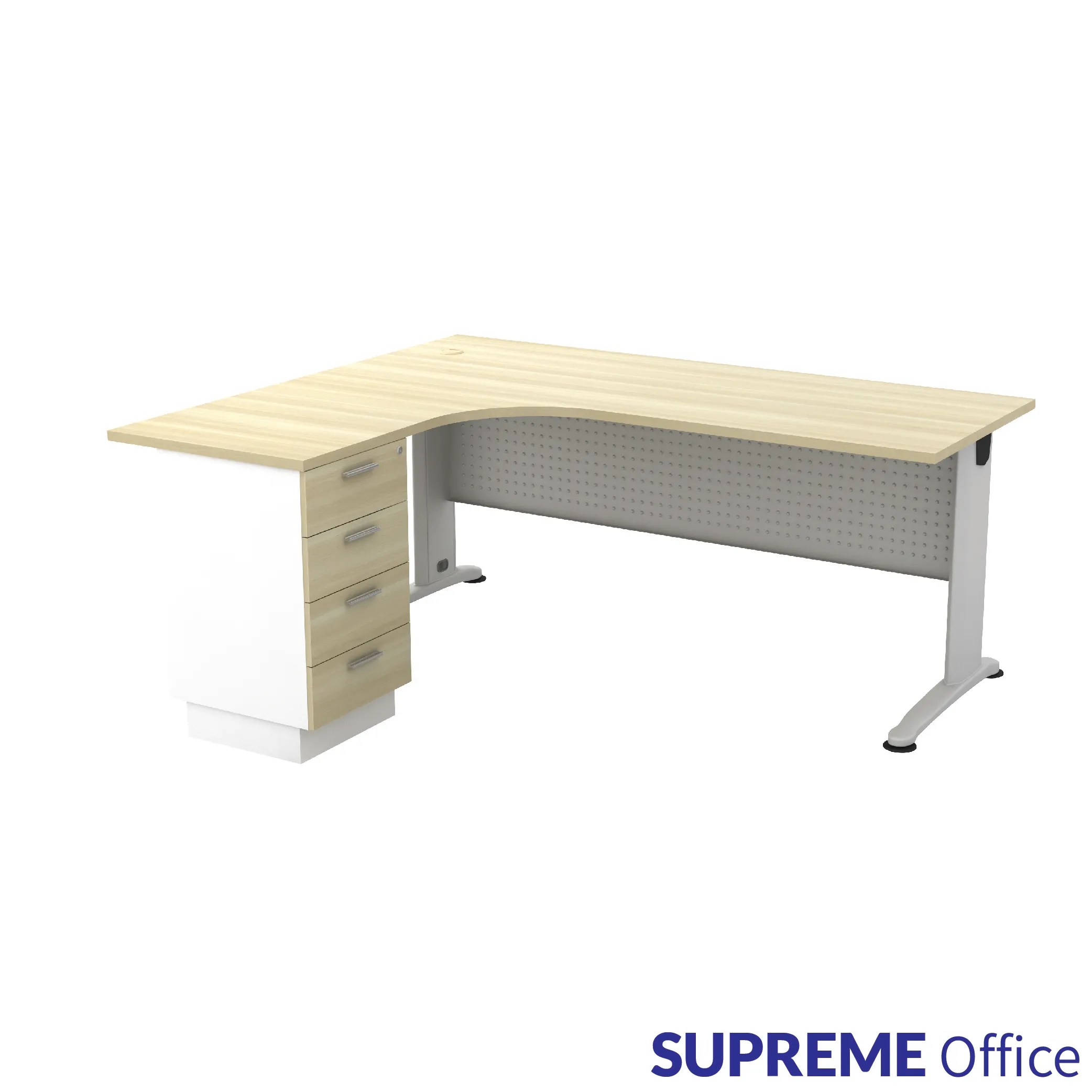 Lshape Table with Fixed Pedestal (4 Drawer) with Curved Table Top i