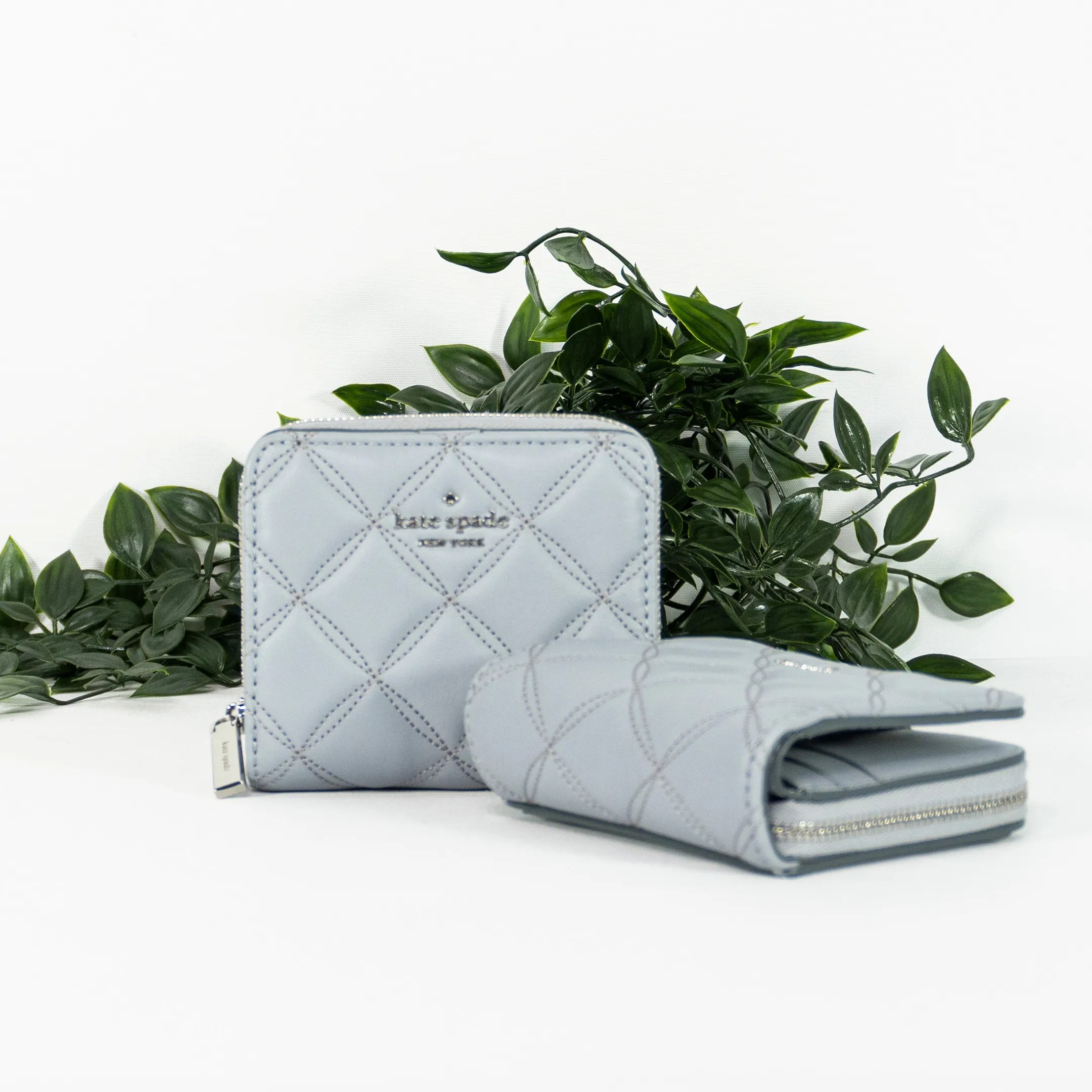 KATE SPADE Natalia Small Zip Around Wallet in Brushed Steel (WLR00646