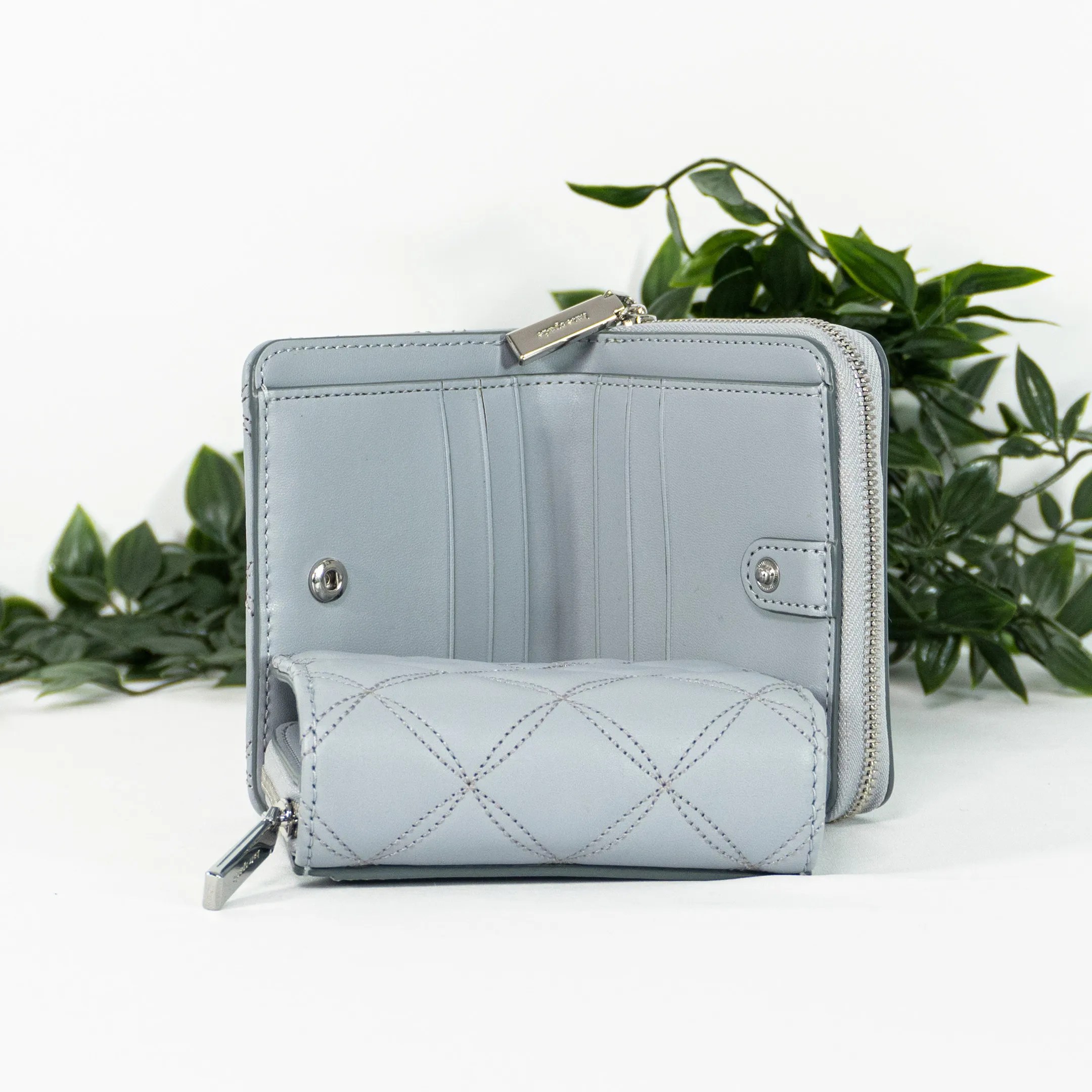 KATE SPADE Natalia Small Zip Around Wallet in Brushed Steel (WLR00646