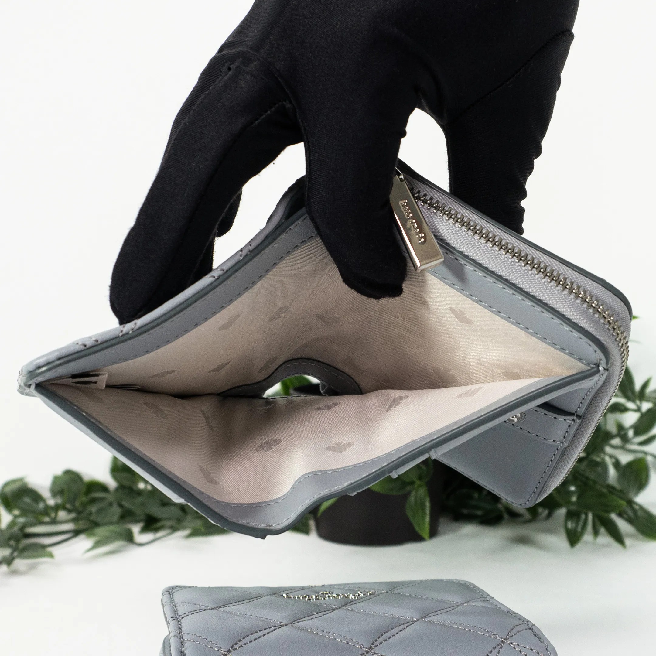 KATE SPADE Natalia Small Zip Around Wallet in Brushed Steel (WLR00646