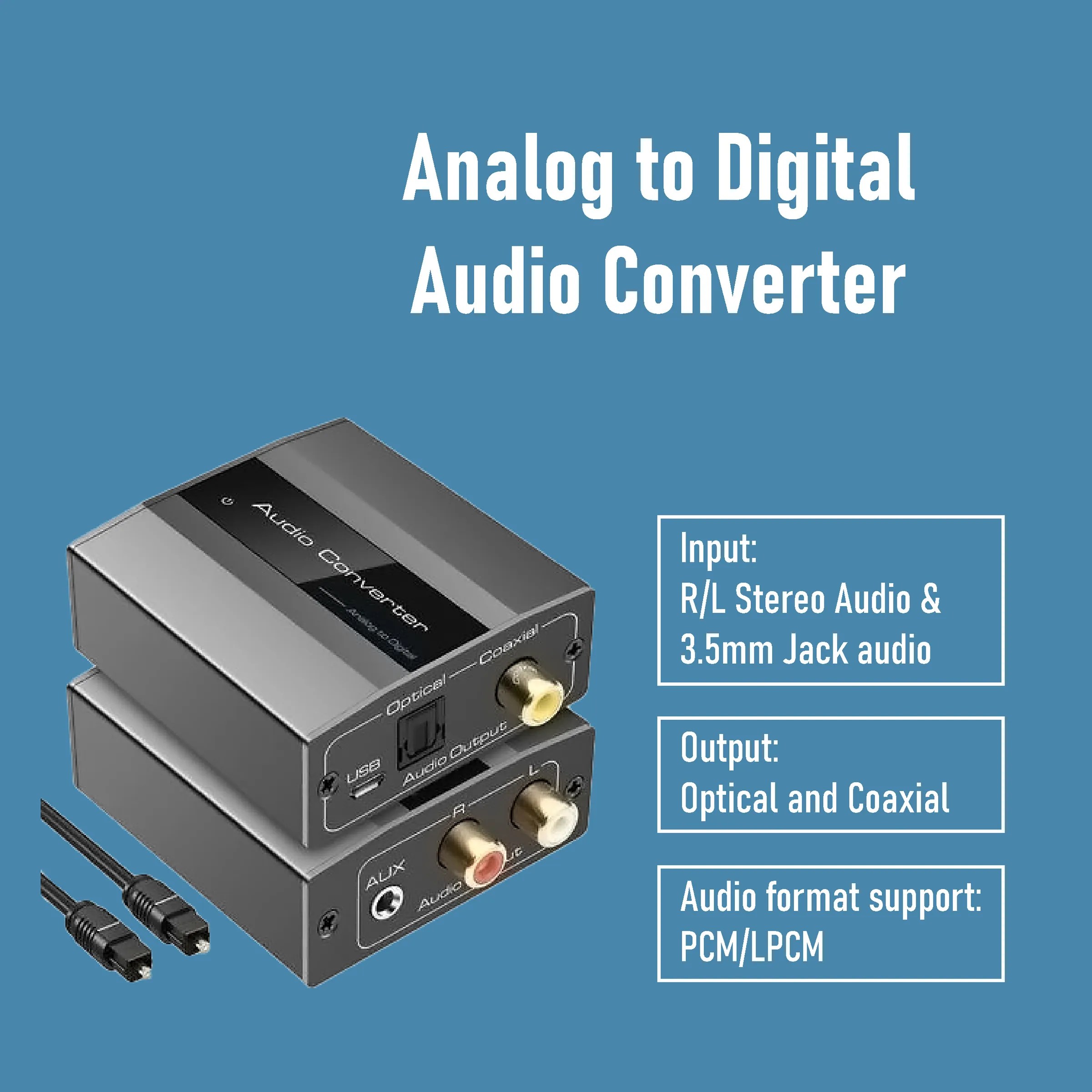 MasterD Analog to Digital Audio Converter RCA to Optical Model