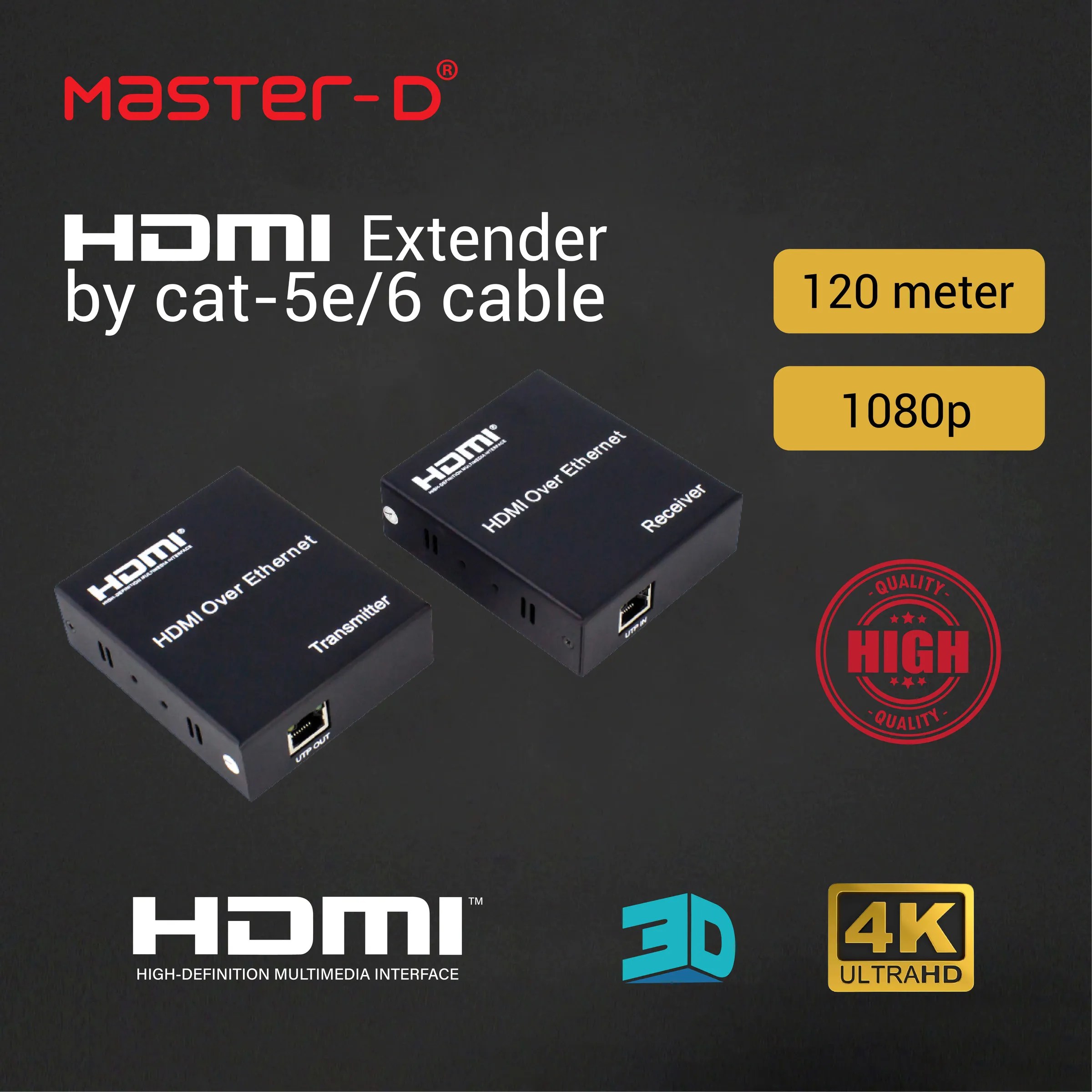 MasterD 120m HDMI Extender by Single CAT5E/6 Cable Model HDES02