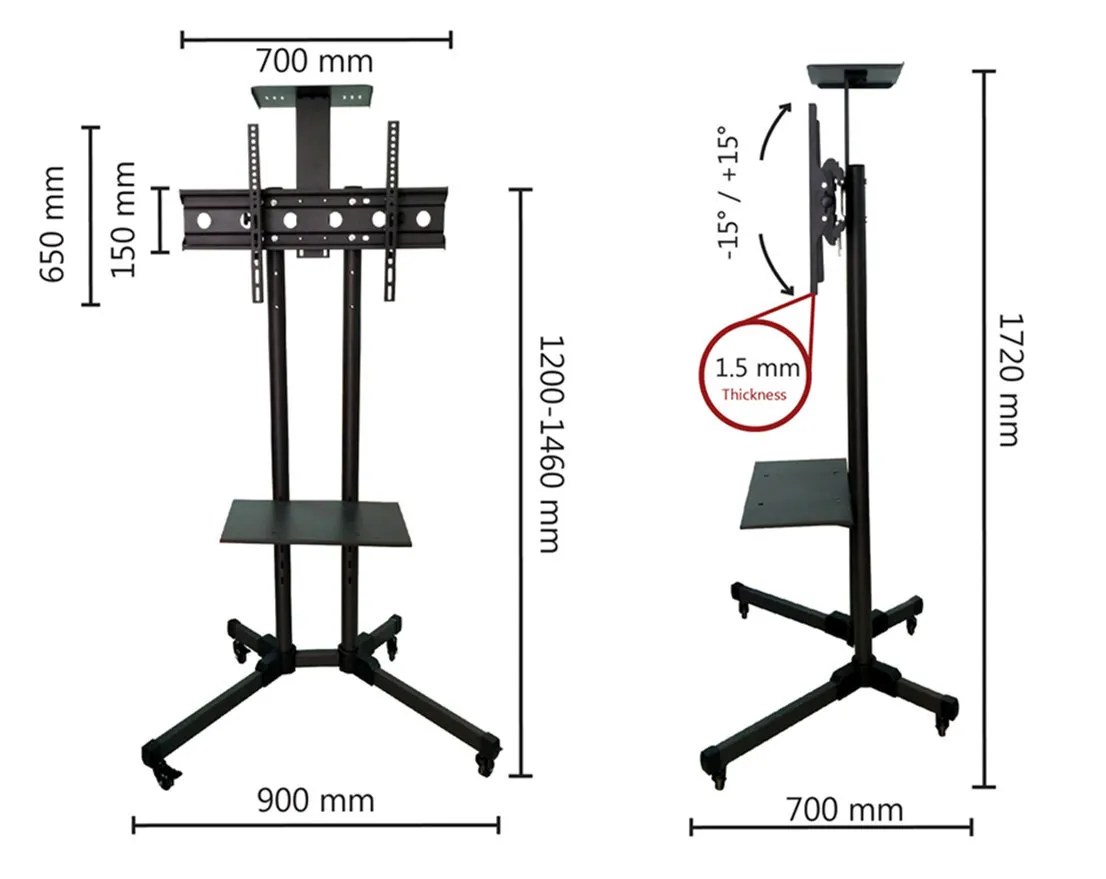 MasterD Portable Mobile TV Trolley Bracket Stand Movable 40" to 75