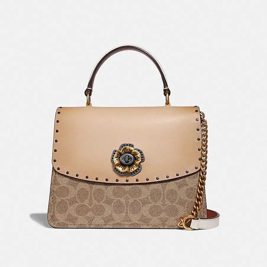 Coach Parker Top Handle In Signature Canvas With Rivets 53349 Luxe