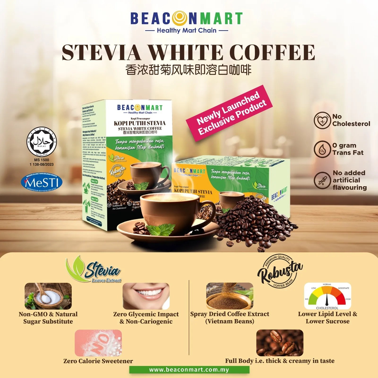Beacon Stevia White Coffee (6 sachets/box) Beacon Mart Healthy Mart