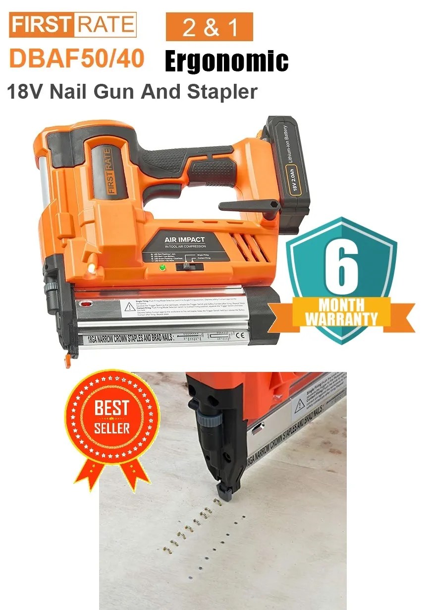 First Rate 18V Lithium ion Cordless 2in1 Brad Nailer & Stapler Gun