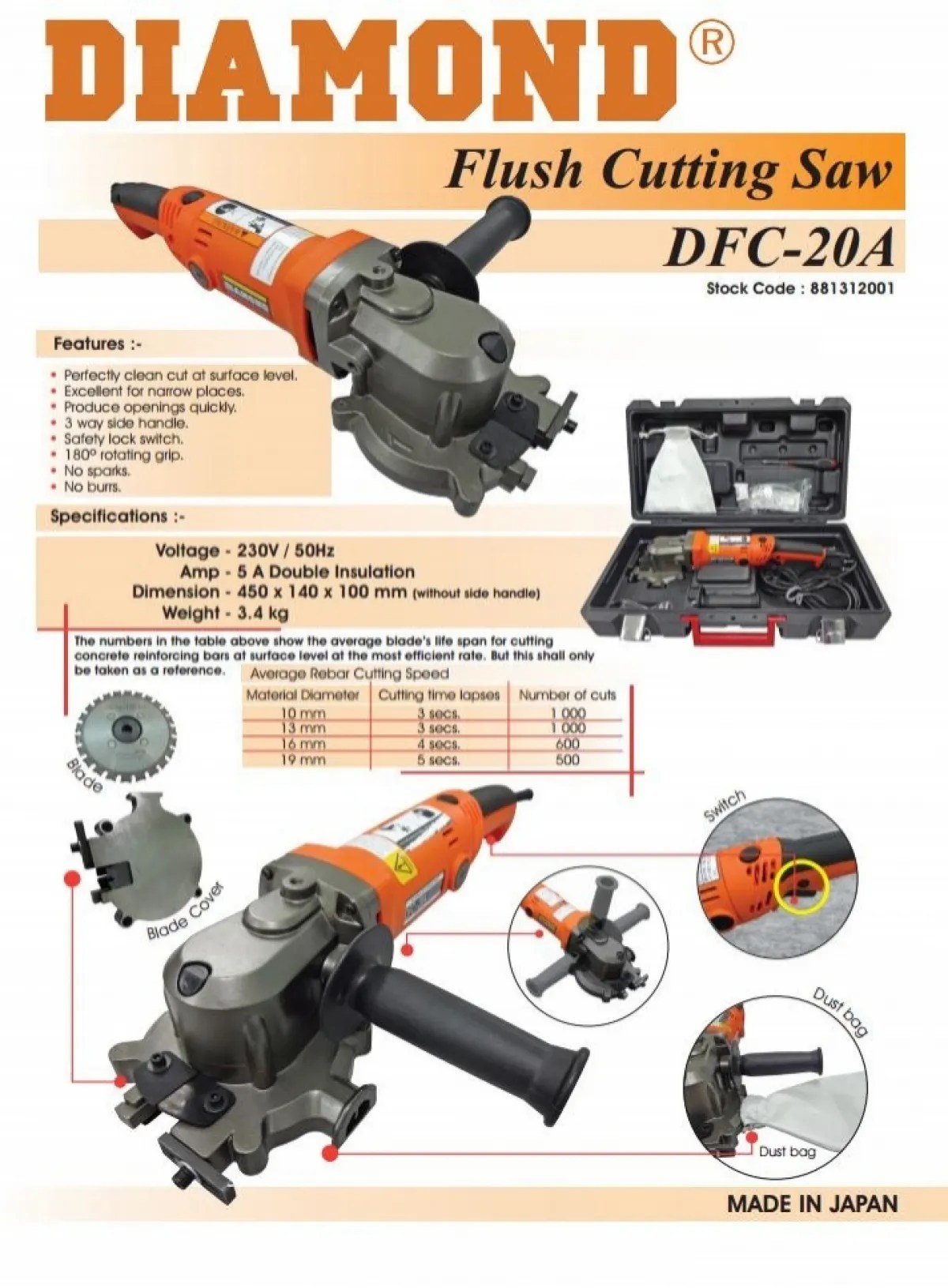 Diamond 1,050W 20mm Flush Cutting Saw MY Power Tools