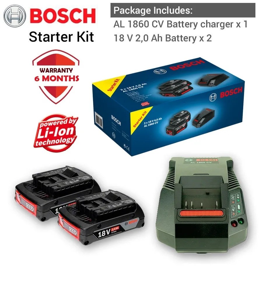 Bosch Starter Kit (2x 18V 2.0Ah + 1x AL1860CV Charger) MY Power Tools
