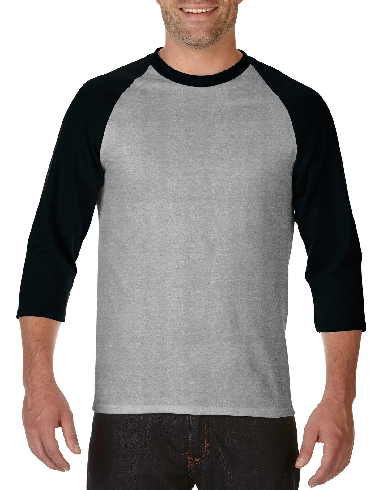 Gildan Premium Cotton 3/4 Sleeve Raglan SportGrey/Black Basixlab