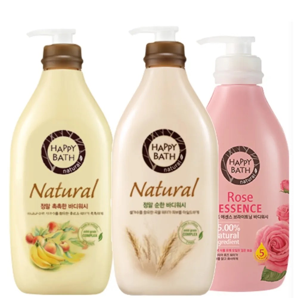 Happy Bath Natural (Rice Bran / Banana Apple Juice / Rose) Body Wash 900g