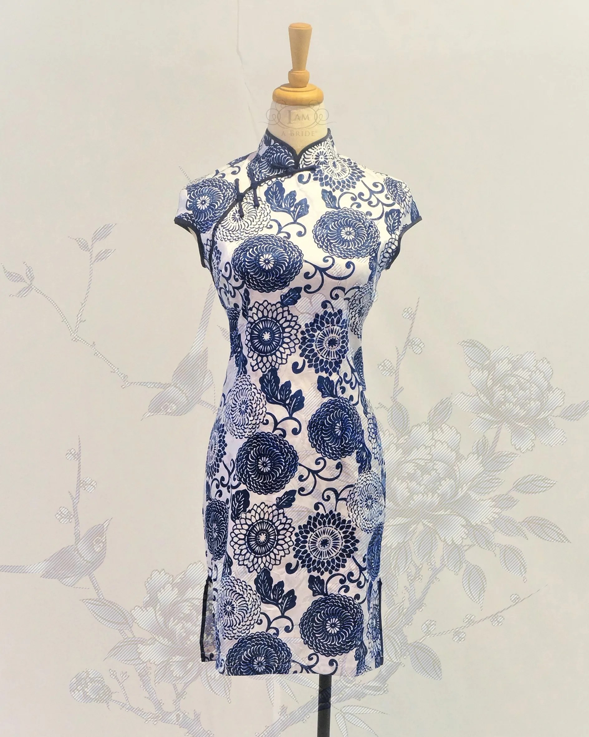 Blue White Chinoiseries Short Cheongsam Qipao Short Dress I Am A