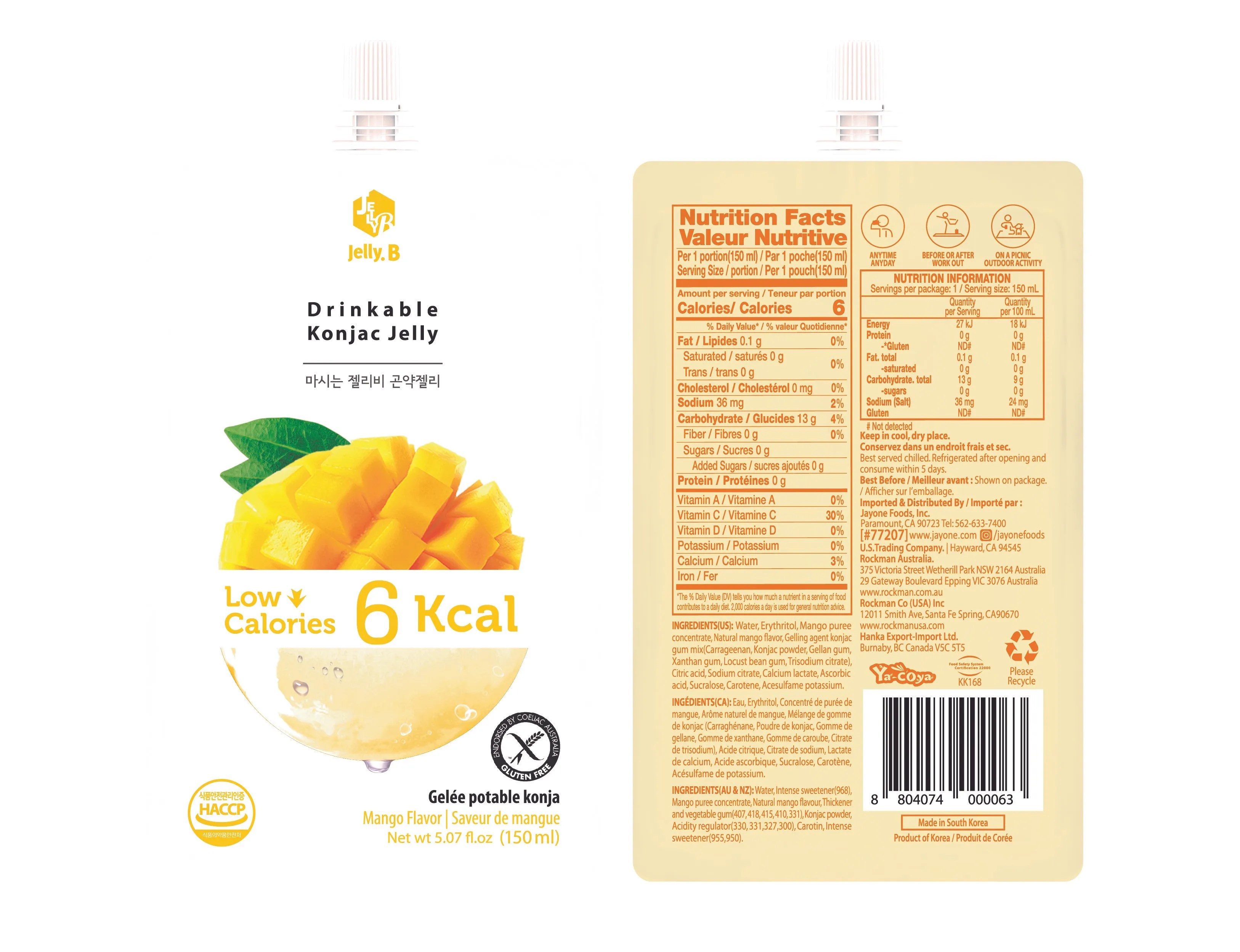 Korea JELLY.B Drinkable Mango Konjac Jelly (150ml) Healthy Low