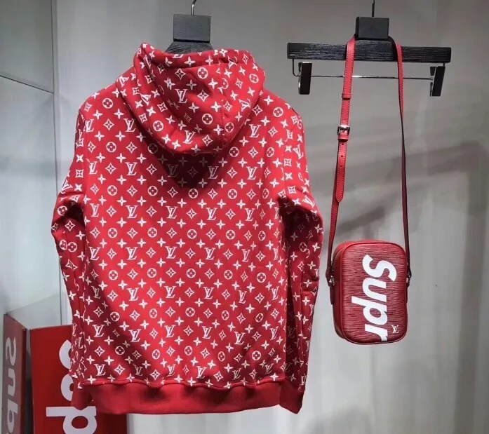 Hot Supreme X Louis Vuitton Hooded Sweatshirt Red NAR Media Kit