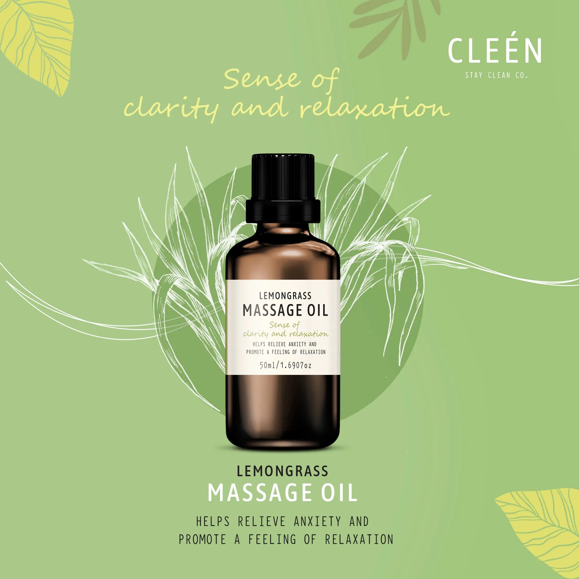 CLEEN LEMONGRASS MASSAGE OIL 50ml Greenxagon