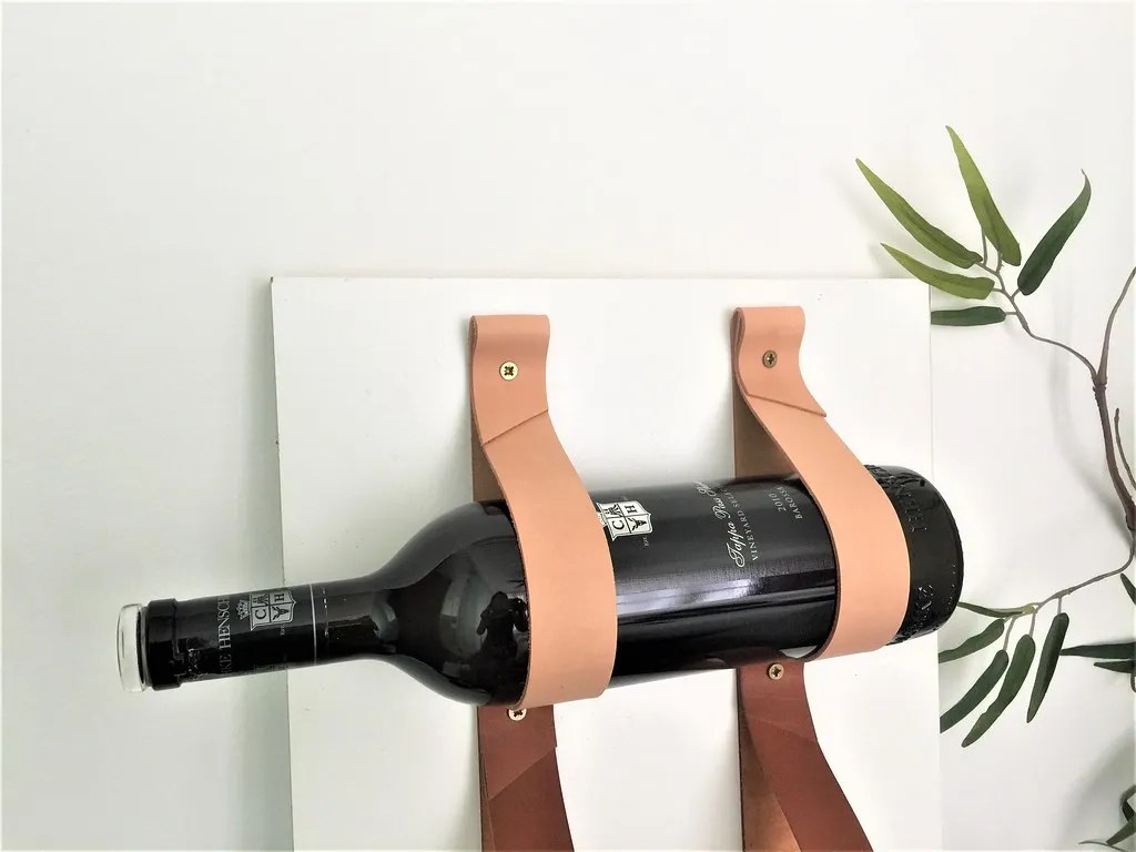 Leather Strap Wine Rack // Wall Hanging Strap // Leather Hanging